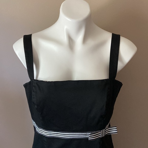 Vintage Clues Collection Black & White Sleeveless Cocktail Dress Striped Bow - Picture 2 of 5